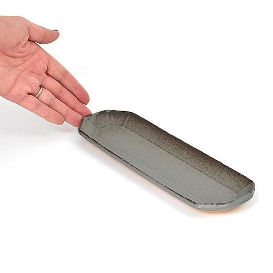 Angle Green Long M Green type Western tableware, shaped plate, made in Japan, Minoyaki, cafe style, stylish