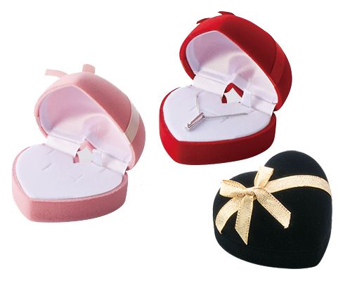 Case with Heart-Shaped Ribbon, Pierced earrings, Ring and Necklace Mount, 12 pcs AR-REP-282