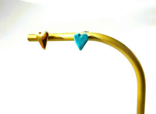 kotsubu ceramic pierced earrings (heart, turquoise + gold)