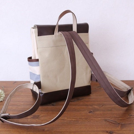 <Made to order> Canvas and synthetic leather backpack (beige/grey/flower/striped)