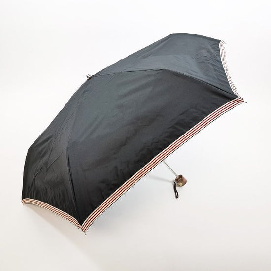 Heat Shield & Full Shading Solid Hem Retro Marine Border Sunshade 3-Tier Folding Umbrella Black Coated Back