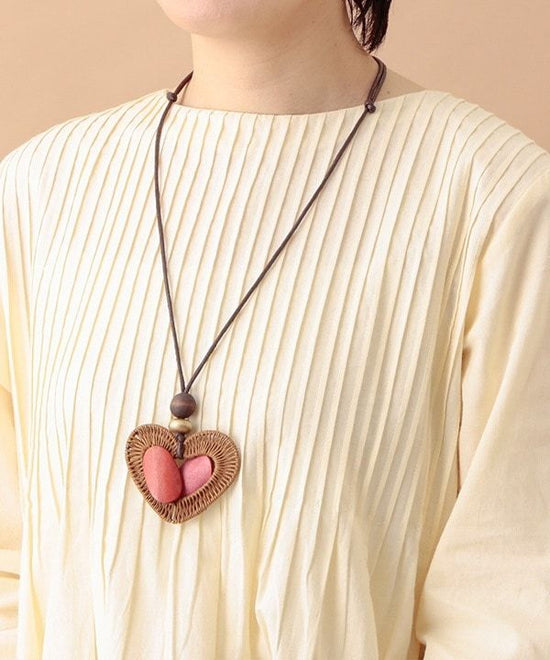 Wood Double Heart Top Necklace A24WPN058RD