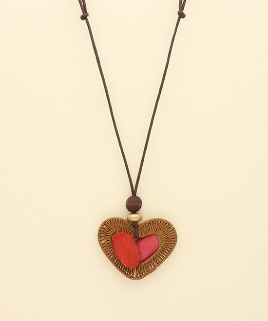 Wood Double Heart Top Necklace A24WPN058RD