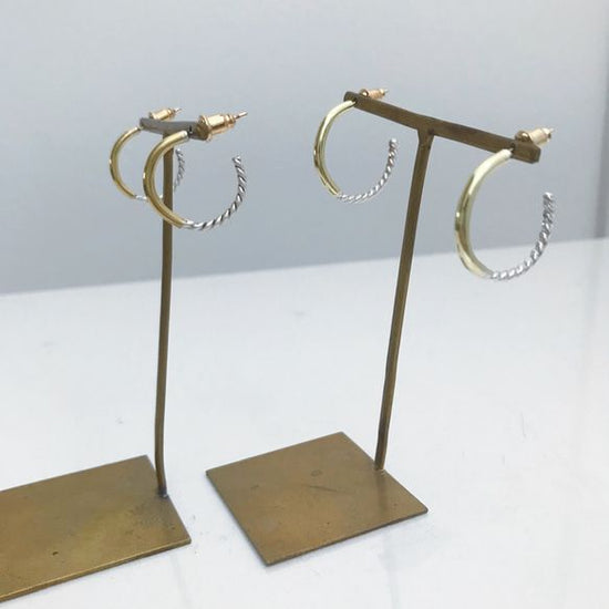 Choice of size Brass and silver hoop pierced earrings 14kgf post