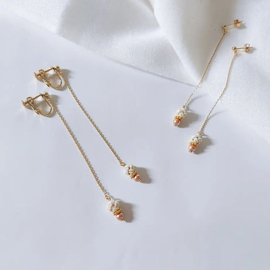Pierced earrings / Clip-on earrings with Tamamusubi and Beads