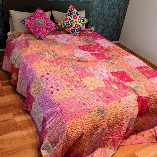 [L] Vintage Handmade All Stitch Cambadia Quilt (Assorted)