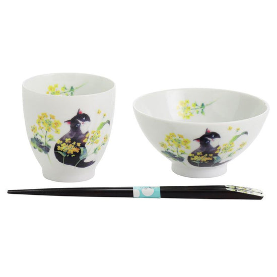 Hidamari Neko Rape Flower in a Bowl Teacup with Tenpou Chopsticks (23203)