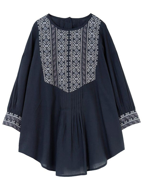 Cross-stitch embroidered cotton tunic (3 colors)