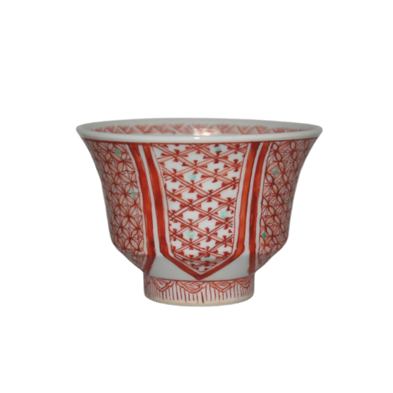 [Eisyou] Red painted cup with a design of small pattern in fine red painting
