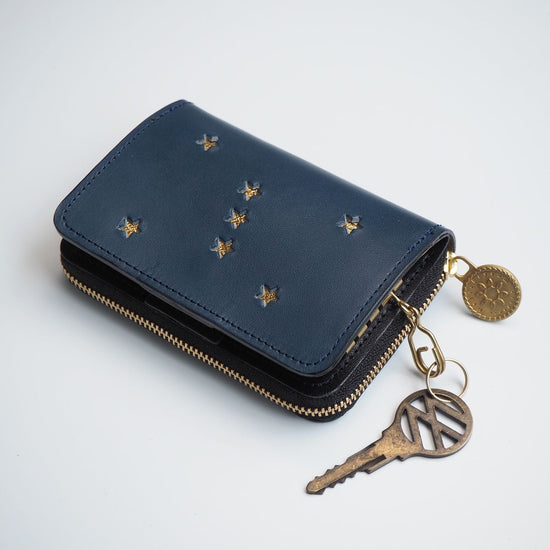 Key Wallet [ Mini Wallet + Key Case ](ORION Night Blue) Cowhide Compact Star