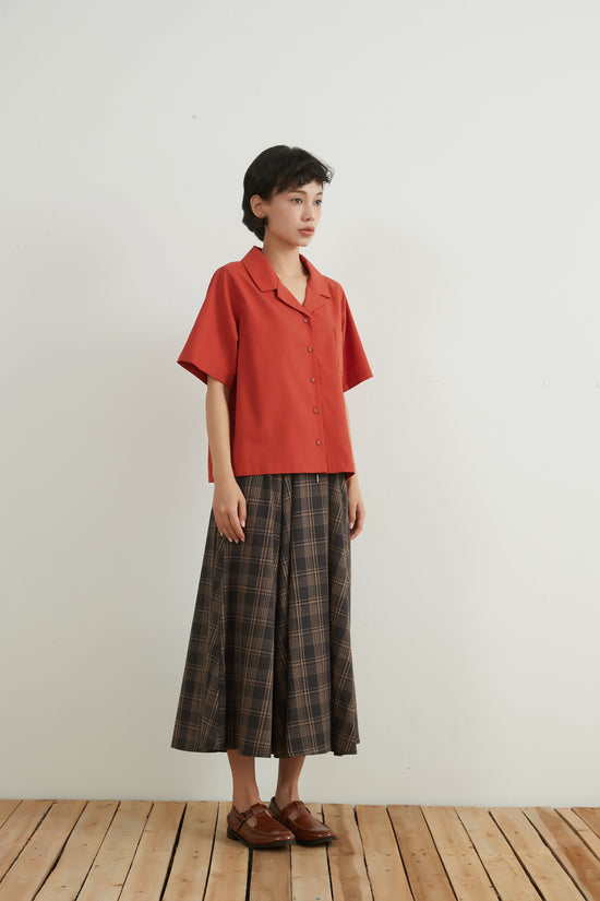 CHECK VOLUME FLARE MAXI SKIRT