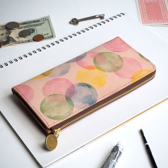 L Shaped Zipper Long Wallet (Soap Bubbles) All Leather for Ladies ILL-1156