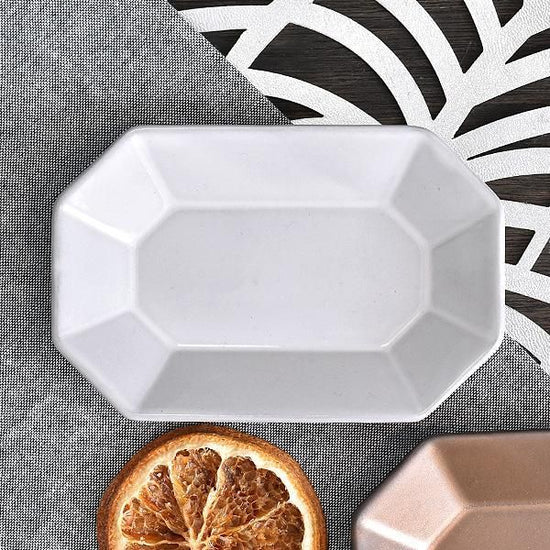 DEPRE White Long Rectangular Octagonal Plate S White type Western Tableware, Long Rectangular Plate, Small Plate, Minoyaki, Cafe Style, Made in Japan