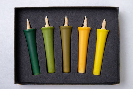 Colored Candle, Green Gradation, Set of 5 - Young Green Leaves changing with the changing of the seasons
