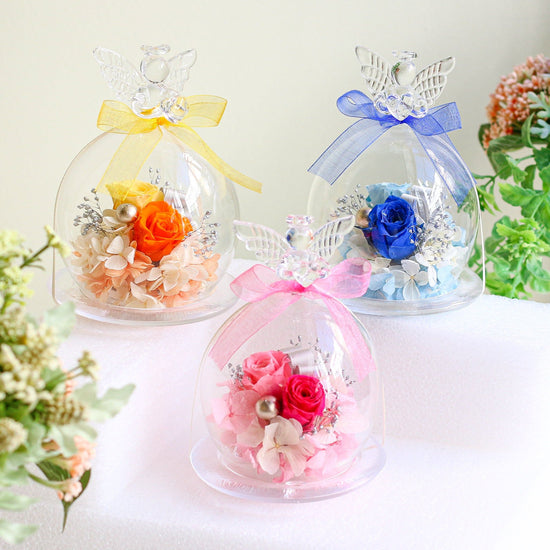 Flower arrangement, glass dome <blue