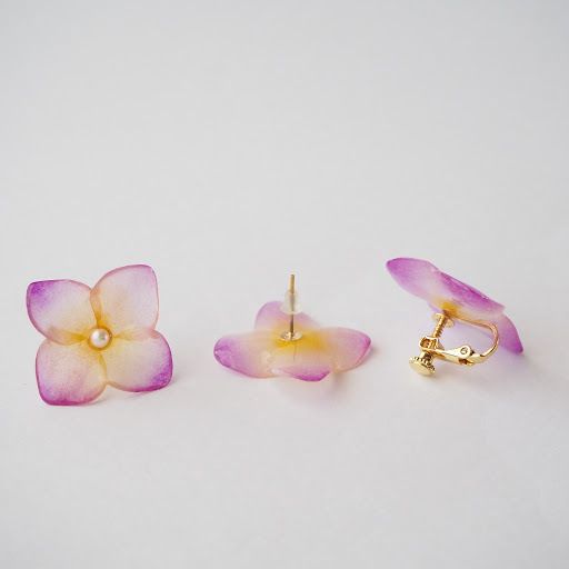 Transparent Japanese paper hydrangea Pierced earrings / Clip-on earrings (purple)