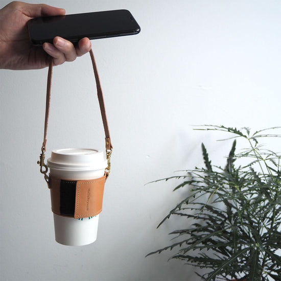 Adjustable Coffee Cup Sleeve (Biscuit Beige) Leather