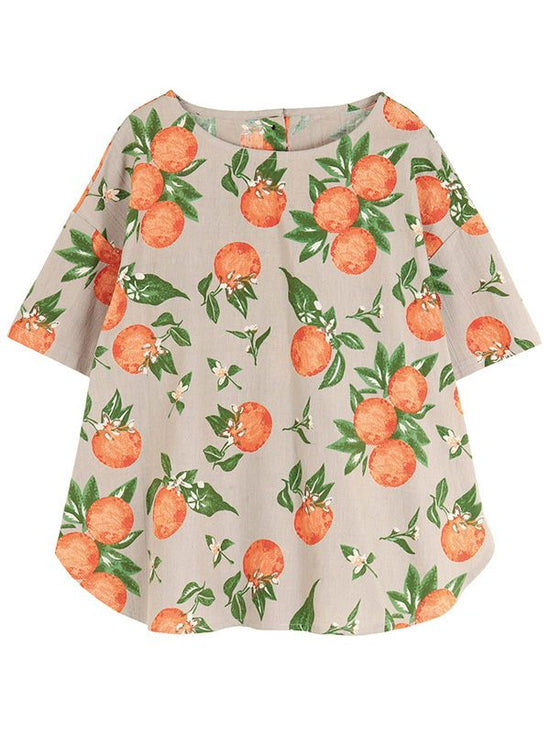Citrus Print Cotton Linen Blouse (2 colors) [Expected to arrive in early May].