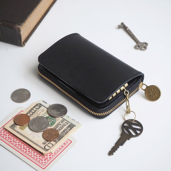 Key Wallet [ Mini Wallet + Key Case ] (Black) Cowhide