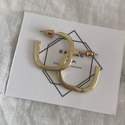 Brass] Flat square adult hoop pierced earrings/Clip-on earrings 14kgf core, allergy friendly (10k 18k post changeable)