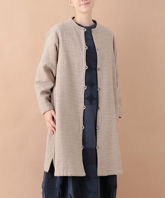 Khadi-style mixed slub cotton long cardigan 24W416