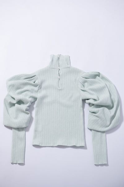 Cut Jacquard High Neck Blouse (MINT)