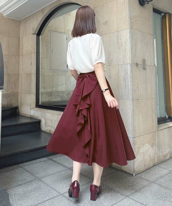 Back Ruffle Ribbon Flared Skirt / an another angelus [51BG03q004].