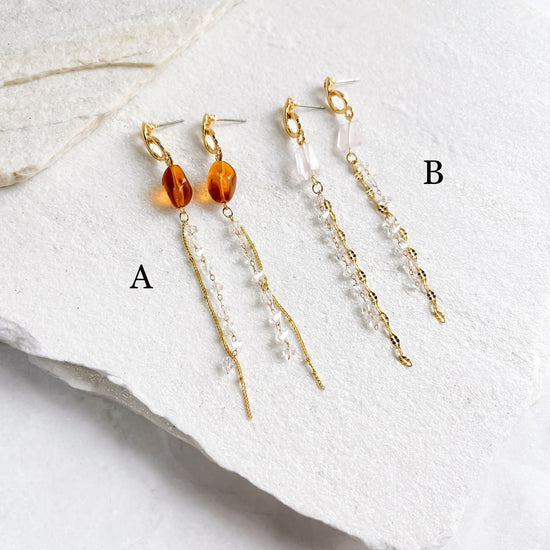 Orange Pink Long Swarovski Pierced earrings