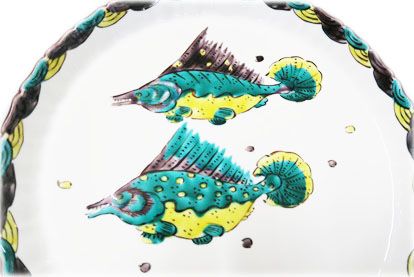 [Eisyou] (Lu) Shaku Dish with Design of Twin Fish