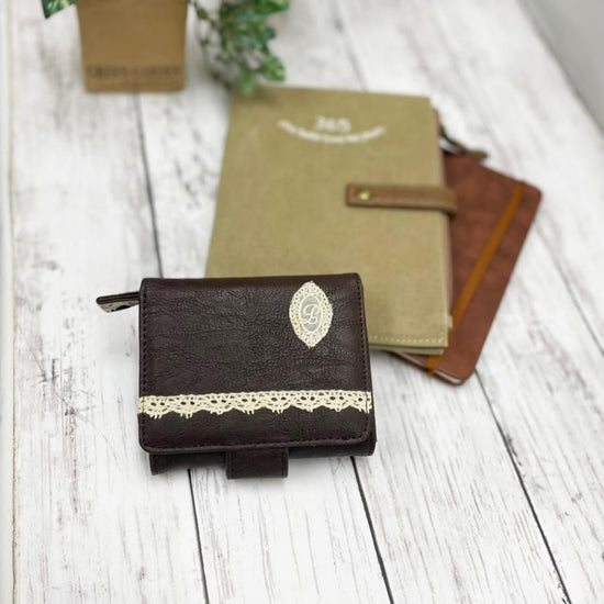 Synthetic leather appliquéd lace folded wallet in 1 color