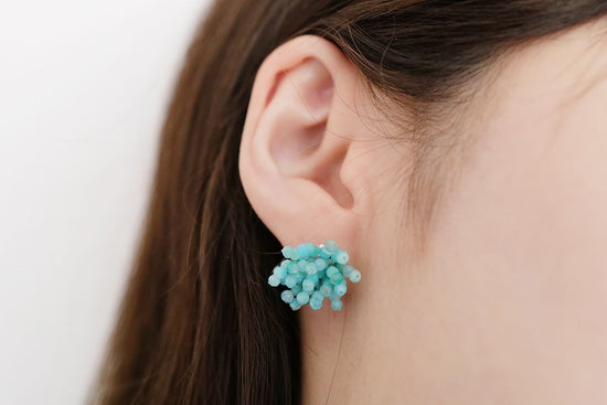 Coral Amazonite Silica Pierced Earrings