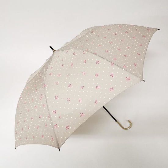 Short Wide Umbrella Ribbon & Dot Pattern Rain or Shine