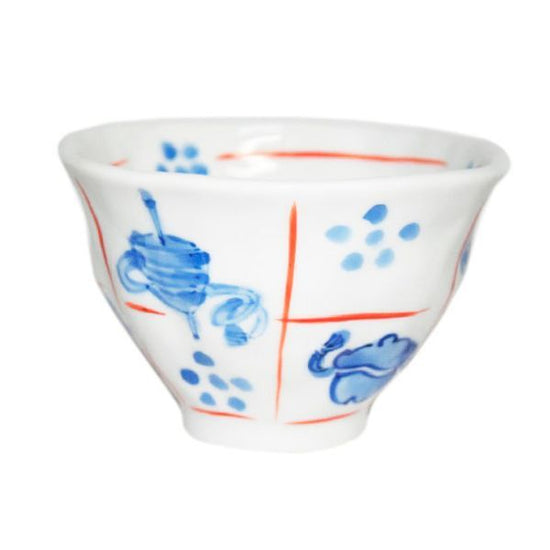 [Eisyou] Hand-dyed rice bowl with dogu zukushi design (small)