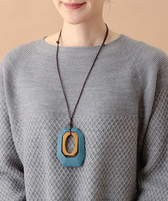 Wood double square top necklace (2 colors) A24WPN044