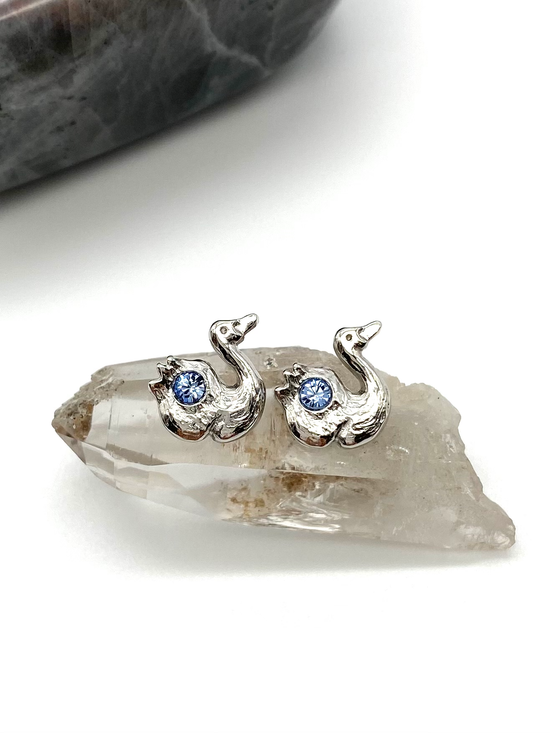 Sophia pierced earrings | baby swan | silver