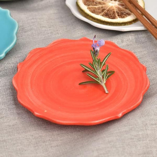 Shu-red Maki-Kikyo Plate S Red Japanese tableware, small plate, made in Japan, Minoyaki, stylish, modern