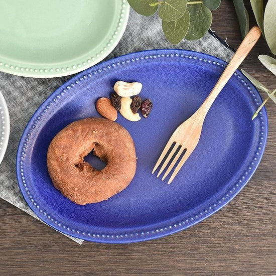 Navy Rim Dot 21 Oval Blue Type Western Tableware, shaped plate, made in Japan, Minoyaki, stylish.
