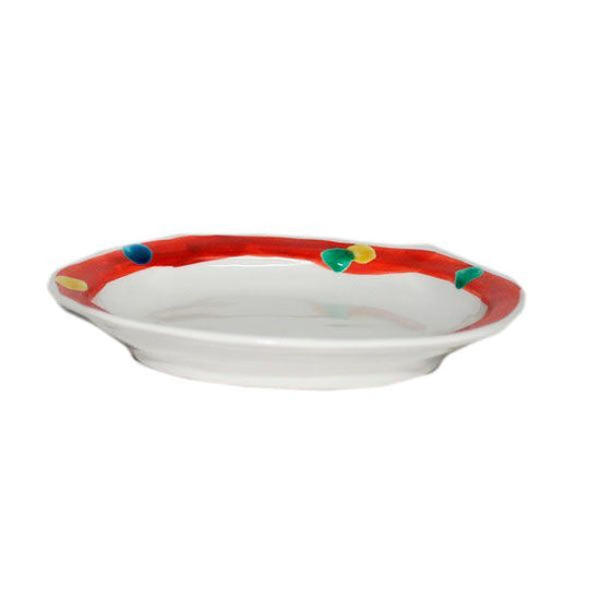 [Eisyou] Six-inch oval dish with polka-dot design in red rolls