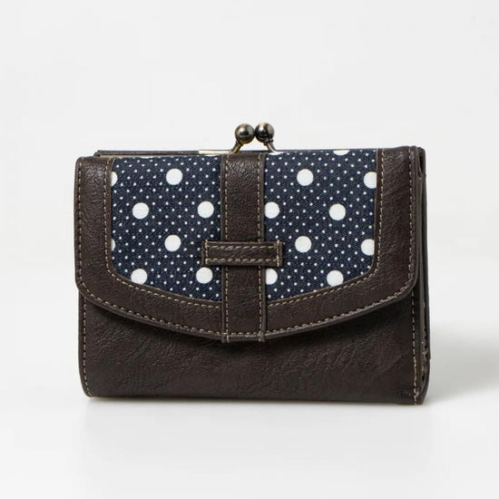 Synthetic leather and mixed dots folded wallet in 3 colors