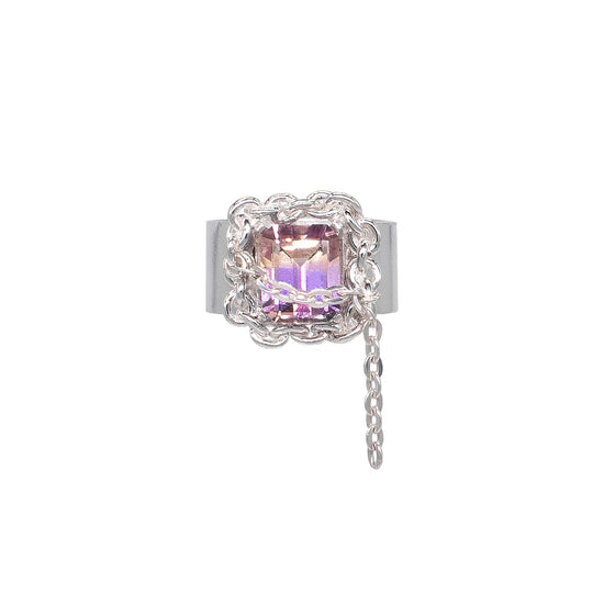 Silver925 Chain Frame Ring with Chain (Ametrine)