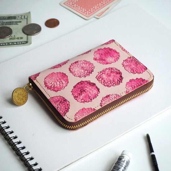 Round Zipper Compact Wallet (Dahlia Dot) Leather All Leather for Ladies Small