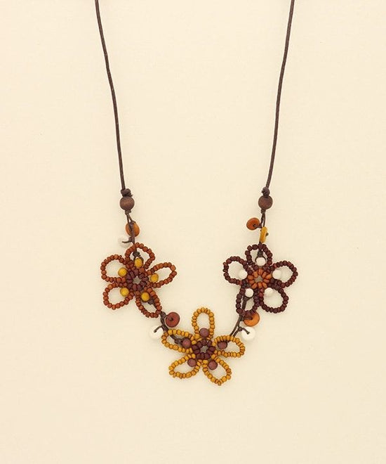 Wood Beaded Flower Necklace A24WPN029BR