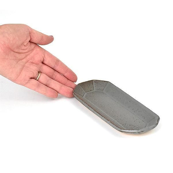 Angle Green Long S Green type Western tableware, shaped plate, made in Japan, Minoyaki, cafe style