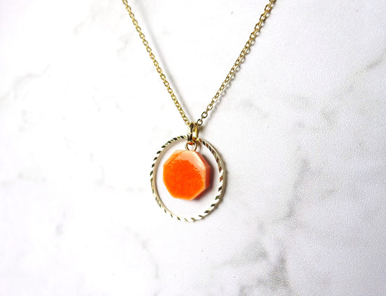 ceramic and gold ring necklace (orange)