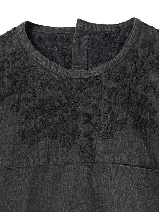 Cotton flux indigo embroidered blouse (2 colors)
