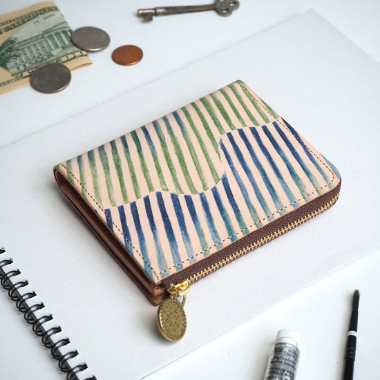 L-Shaped Zipper Wallet in Aurora Stripe All Leather for Ladies and Men