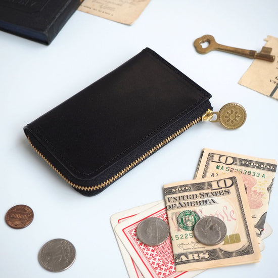 L-Shape Zipper Fragment Case (Black) Pass Card Mini Wallet