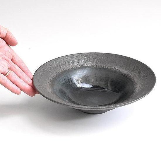 Carbonized Navy 20cm Deep Plate Blue Japanese Tableware Round Medium Plate Made in Japan Minoyaki, Stylish, Modern