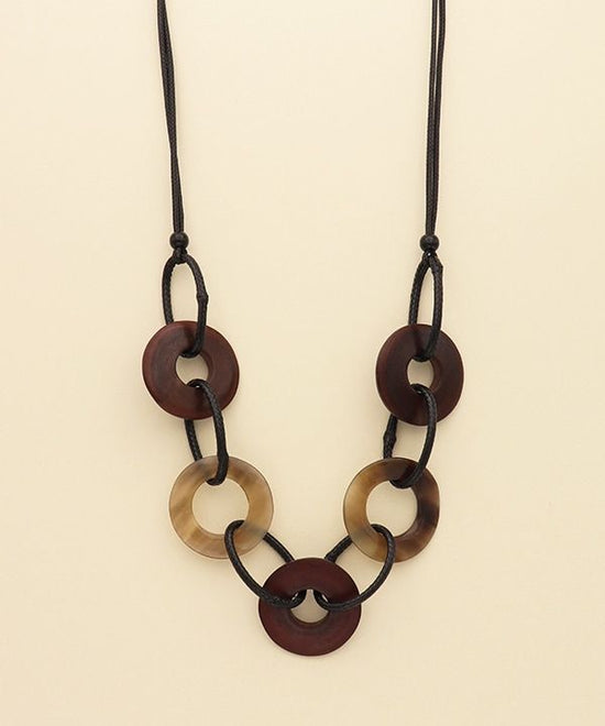 Wood Resin 5 Ring Necklace A24WPN119BK