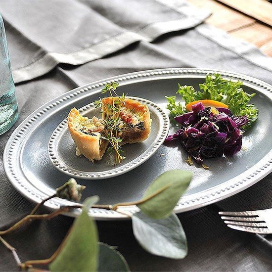 Gray Rim Dot 27 Oval Grayish Western Tableware, shaped plate, made in Japan, Minoyaki, stylish, modern